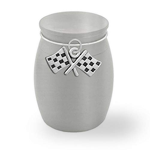 Small Mini Drag Racing Memorial Checkered Flag Cremains Holder Container Jar Vial Brushed Stainless Steel Cremation Funeral Urn Memorial for Dad Grandpa 1 1/2" Tall
