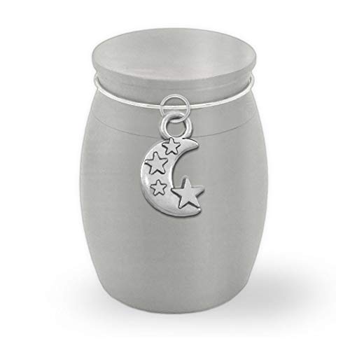 Small Mini Moon and Stars Love You Memorial Cremains Holder Container Jar Vial Brushed Stainless Steel Cremation Funeral Urn