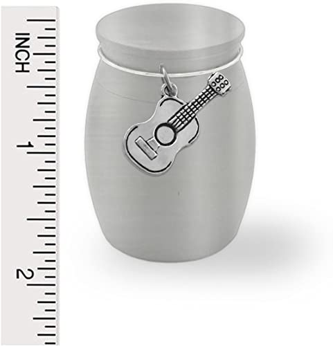 Small Mini Guitar Memorial Cremains Holder Container Jar Vial Brushed Stainless Steel Cremation Funeral Urn Music Musician