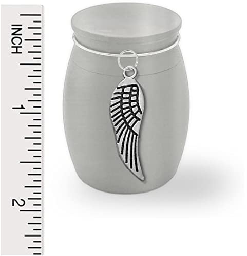 Small Mini Cremation Cremains Holder Angel Wing Guardian Angel Container Jar Vial Brushed Stainless Steel Cremation Funeral Urn