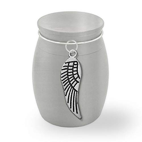 Small Mini Cremation Cremains Holder Angel Wing Guardian Angel Container Jar Vial Brushed Stainless Steel Cremation Funeral Urn