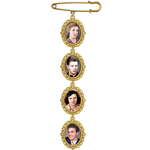 Wedding Bouquet Memorial Remembrance Photo Charm Bright Gold Holds 4 Pictures for Bride's Flowers or Groom's Boutonniere with Photo Resizer