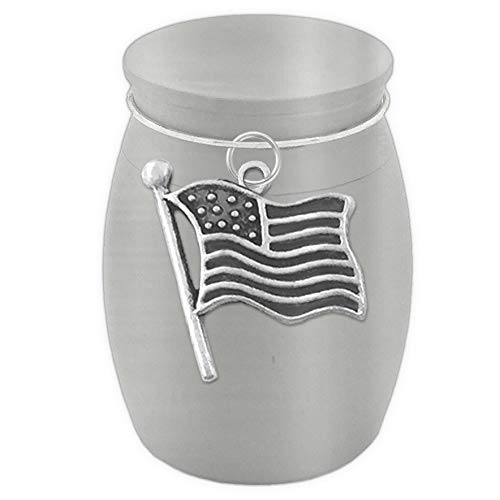 Small Memorial Cremains Holder American Flag Veteran Container Jar Vial Brushed Stainless Steel Cremation Funeral Mini Urn