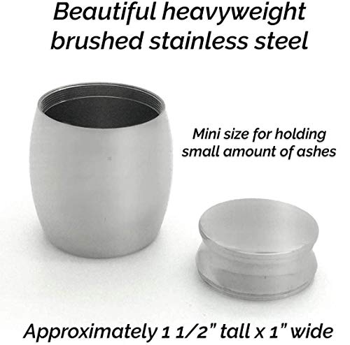 Small Miniature Size Dad Father Memorial Cremains Holder Container Jar Vial Brushed Stainless Steel Cremation Funeral Urn 1 1/2" Tall