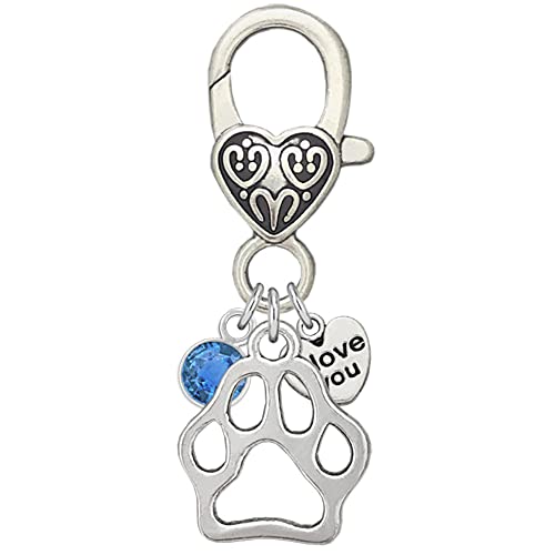 Pet Memorial Charm for Wedding Bouquet with Something Blue for Bride Crystal Gem and I Love You Heart
