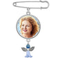 Something Blue for Bride Memorial Bouquet Photo Charm Pin for Wedding Flowers with Guardian Angel Charm and Photo Resizer