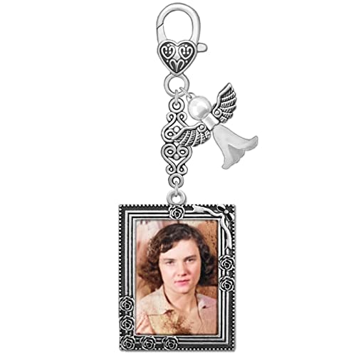 Wedding Bouquet Charm for Bridal Bouquet Clip on Dangle Large Photo Charm and Guardian Angel Hangs From Bride's Flowers