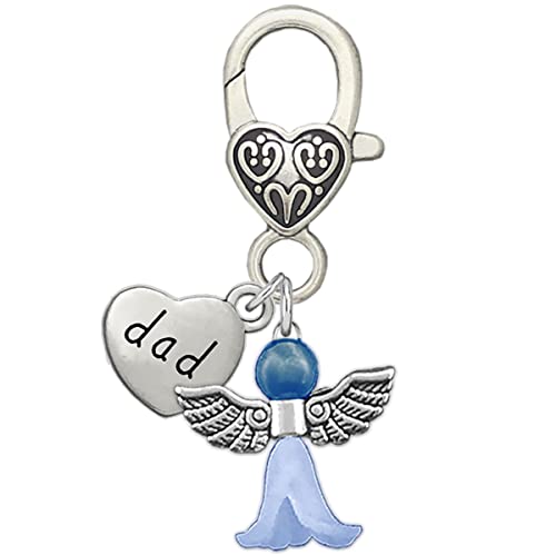 Something Blue Angel Charm for Bride on Wedding Day Clip on Charm with Blue Guardian Angel and Dad Heart Memorial Remembrance Charm