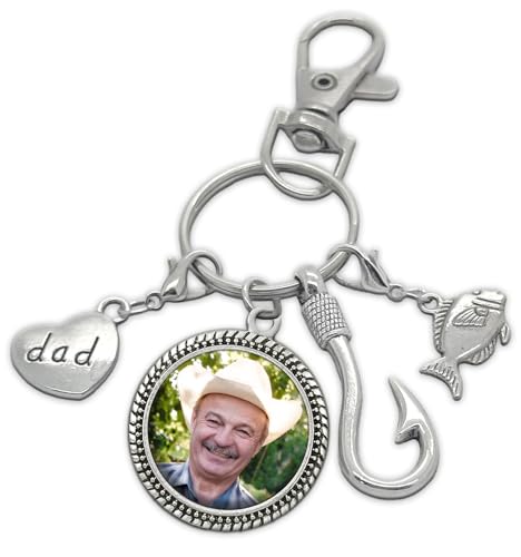 Dad Memorial Photo Keychain In Memory of Dad Fishing Memorial Gift for Loss of Father