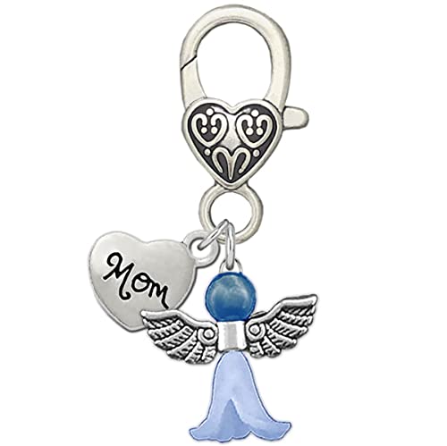 Something Blue Angel Charm for Bride on Wedding Day Clip on Charm with Blue Guardian Angel and Mom Heart Memorial Remembrance Charm
