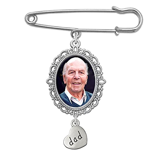 Dad Memorial Wedding Bouquet Photo Charm Lacy Oval Pin Bridal Charm Walk Down The Aisle