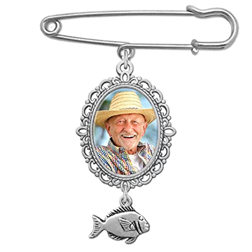 Fishing Wedding Bouquet Photo Charm or Boutonniere for Fisherman Memorial with Fish Charm