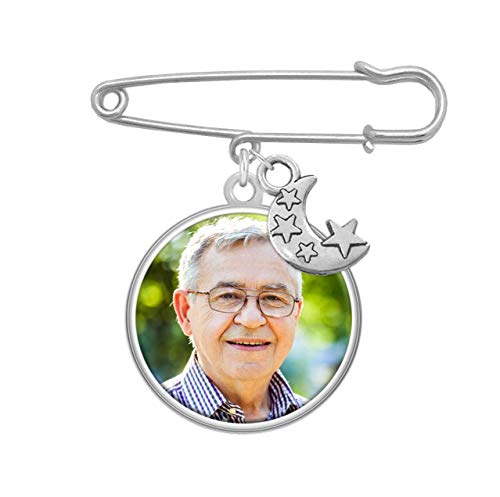 Wedding Boutonniere Photo Charm Round Memorial with Moon and Stars Charm