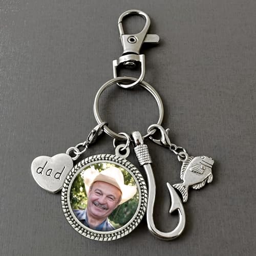 Dad Memorial Photo Keychain In Memory of Dad Fishing Memorial Gift for Loss of Father