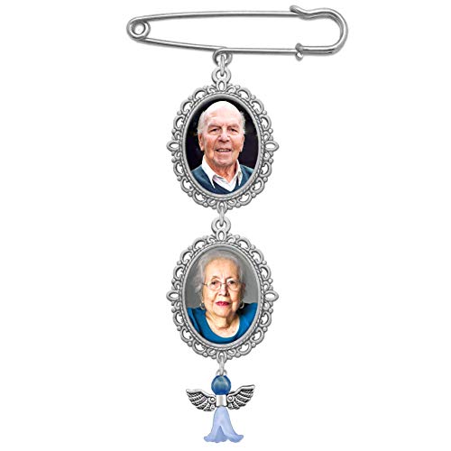 Something Blue Wedding Bouquet Photo Charm Double Frame Pin Lacy Oval Bridal Charm