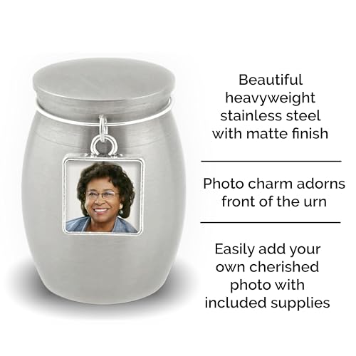 Miniature Photo Charm Urn for Ashes Keepsake for Cremation Ashes Add Your Own Photo to Frame