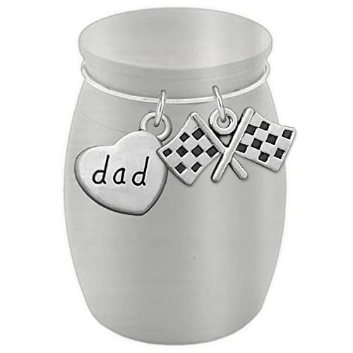 Dad Checkered Flag Racing Mini Urn Ashes Holder Racecar Memorial Loss of Father Remembrance Gift for Daughter Heavyweight Stainless Steel