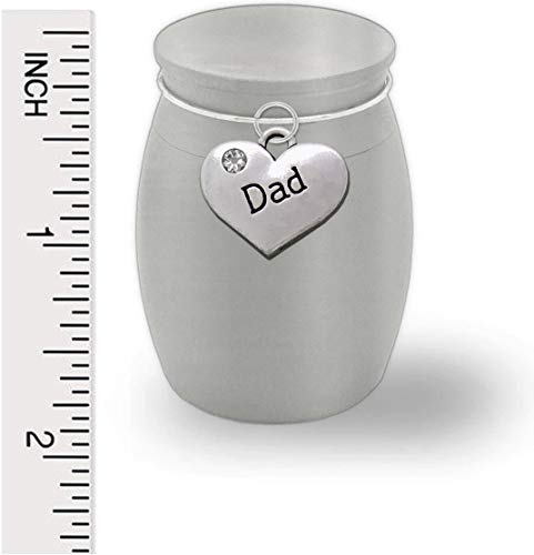 Small Miniature Size Dad Father Memorial Cremains Holder Container Jar Vial Brushed Stainless Steel Cremation Funeral Urn 1 1/2" Tall