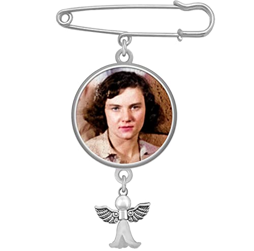 Memorial Bouquet Photo Charm Pin for Wedding Flowers with Guardian Angel Charm
