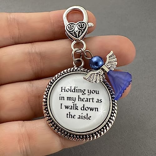 Something Blue Angel Charm for Bride on Wedding Day in my Heart as I Walk Down the Aisle Clip Charm with Blue Angel and Memorial Phrase Charm