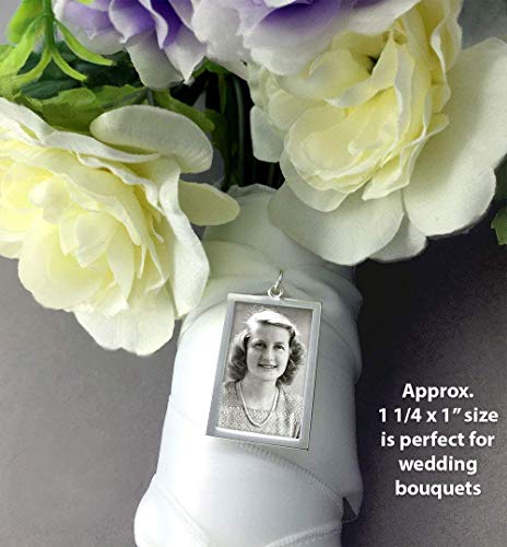 Plain Simple Wedding Bouquet Photo Charm Silver Plated Rectangle Double Sided