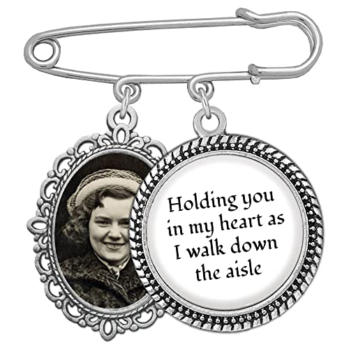Memorial Bouquet Charm for Wedding Photo Charm Pin for Bridal Bouquet Holding You in my Heart as I Walk Down the Aisle