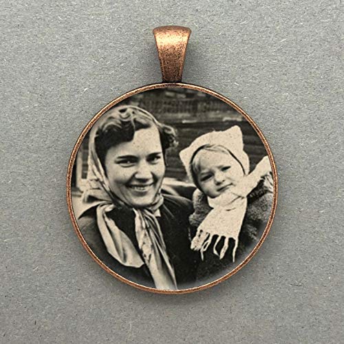 Memorial Wedding Day Bridal Flowers Bouquet Photo Charm Round Copper Picture Frame