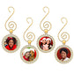 Make Your Own Photo Christmas Ornaments Gold Rhinestone Kit 4 Gold Circle Frames and Gold Swirl Hook Hangers Smaller Size for Mini Trees