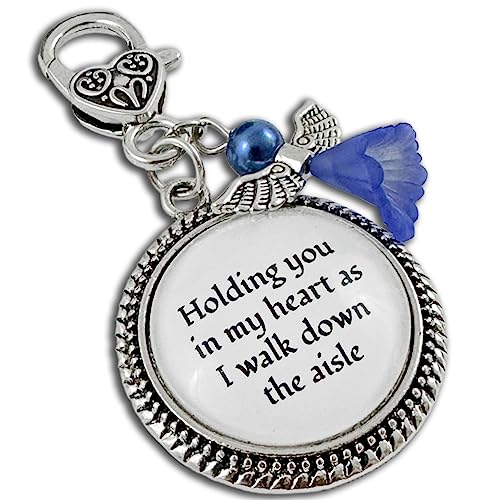 Something Blue Angel Charm for Bride on Wedding Day in my Heart as I Walk Down the Aisle Clip Charm with Blue Angel and Memorial Phrase Charm