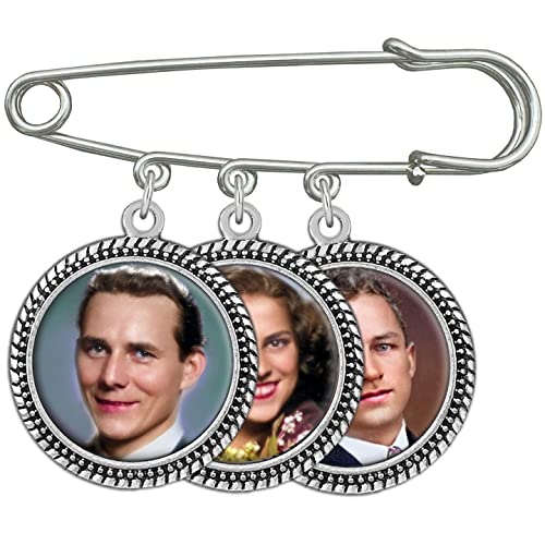 Photo Memory Pin for Wedding Groom Boutonniere Silver Remembrance Charms Holds 3 Pictures