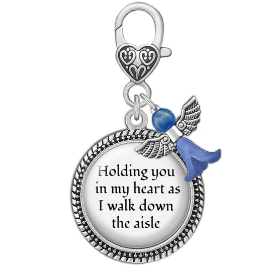 Something Blue Angel Charm for Bride on Wedding Day in my Heart as I Walk Down the Aisle Clip Charm with Blue Angel and Memorial Phrase Charm