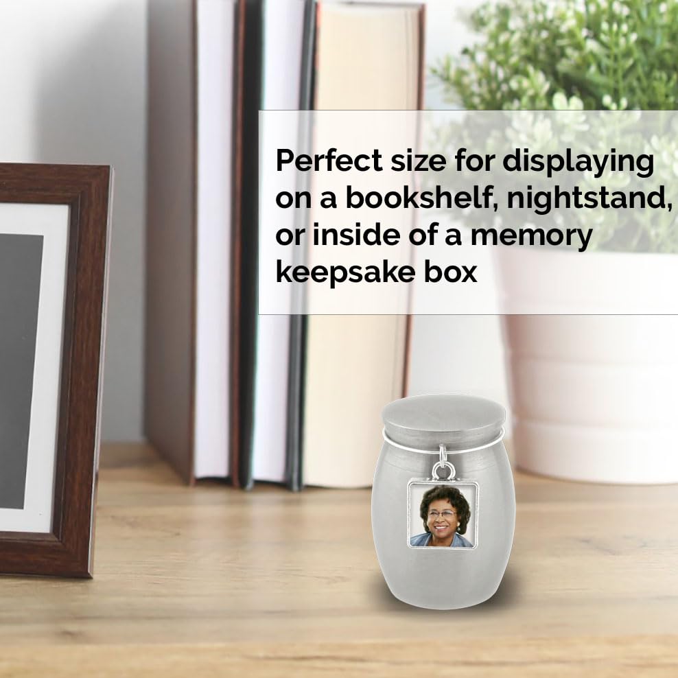 Miniature Photo Charm Urn for Ashes Keepsake for Cremation Ashes Add Your Own Photo to Frame