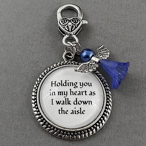 Something Blue Angel Charm for Bride on Wedding Day in my Heart as I Walk Down the Aisle Clip Charm with Blue Angel and Memorial Phrase Charm