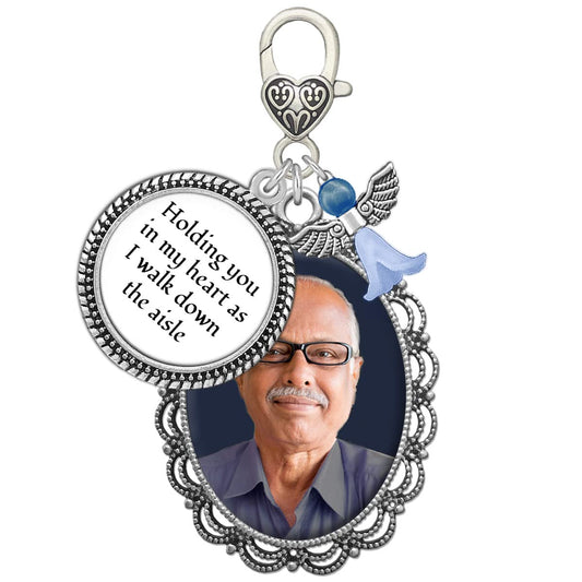 Something Blue Bouquet Charm for Wedding Memory Charm with DIY Photo Charm