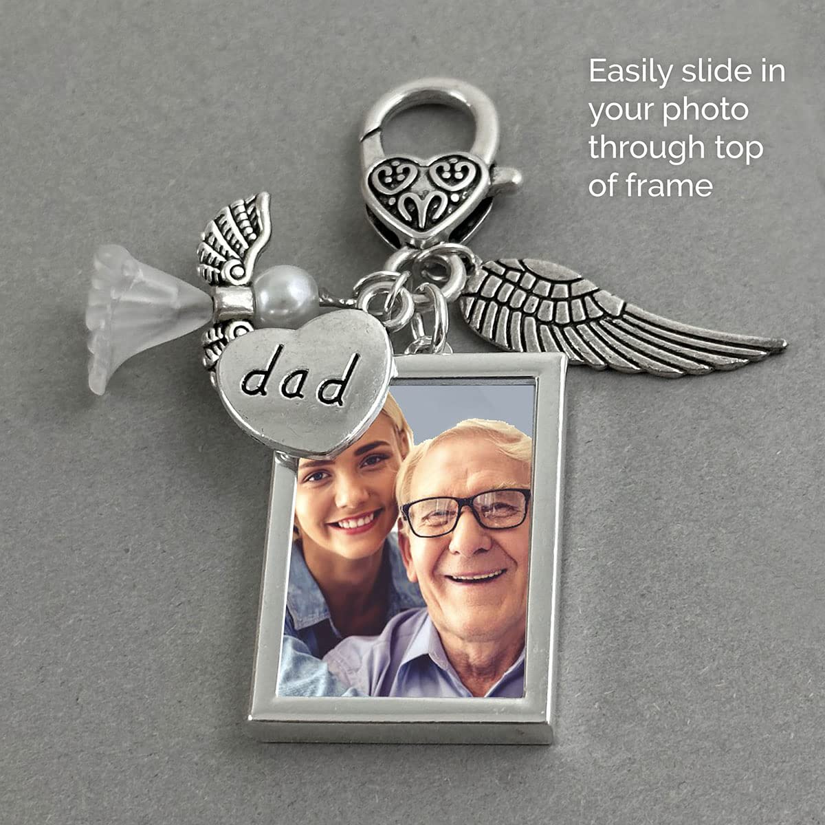 Dad Bridal Bouquet Slide-in Photo Charm for Wedding Memory Angel Remembrance Charm for Walking Down the Aisle